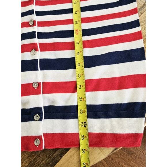 Lands' End Striped Cardigan Sweater Women's M Tall Americana USA - Picture 6 of 7